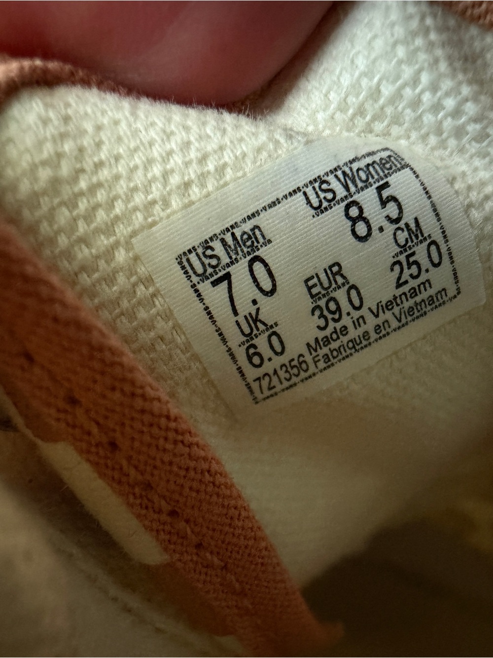 Vans Checkerboard Canvas Low Top Sneakers - Peach & White - Picture 8 of 8